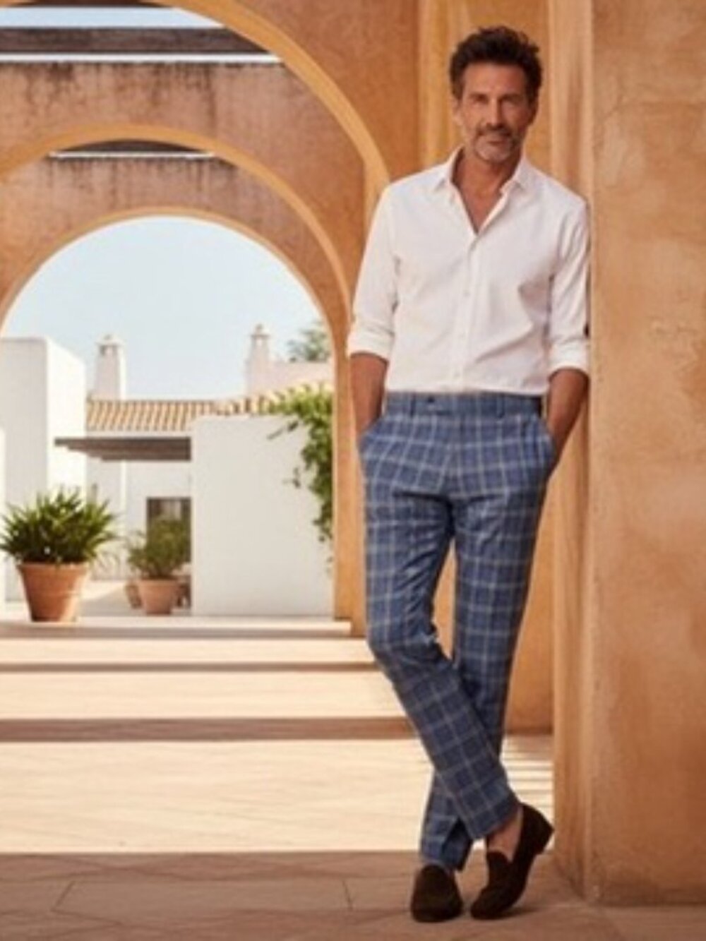 Harry Brown - Men's Blue Plaid Chinos Dress Pants